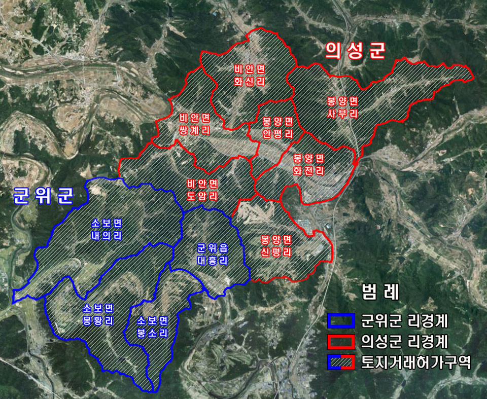 ▲통합신공항이전지 토지거래허가구역 지정 도면.(자료 경북도 제공)