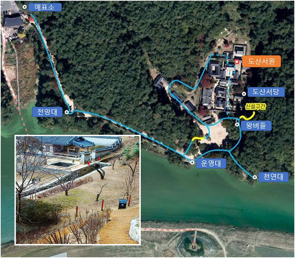 ▲세계유산 도산서원 명품둘레길 총거리 약 1.2km 구간도.(자료 안동시청 제공.2022.0106)