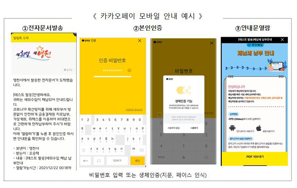 ▲경북도가 기존 체납세고지서 등의 종이고지서를 카카오페이 모바일 전자송달로 바꾼다.(자료 경북도청 제공)