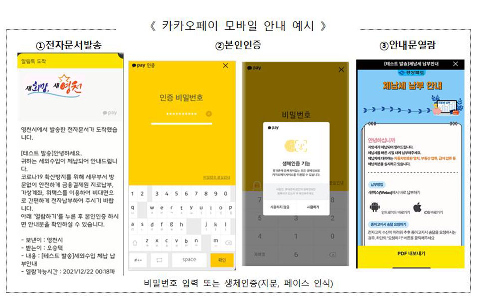 ▲경북도가 기존 체납세고지서 등의 종이고지서를 카카오페이 모바일 전자송달로 바꾼다.(자료 경북도청 제공)