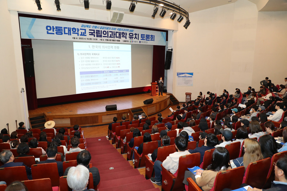 ▲안동시청 낙동홀에서 '안동대학교 국립의과대학 유치 토론회'가 개최됐다.(사진 안동시청 제공)