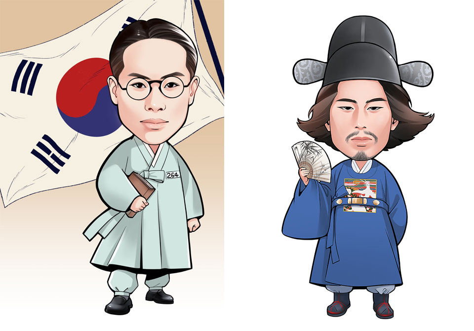 ▲육사 이원록(좌), 박열 의사 캐리커쳐.(자료 경북북부보훈지청 제공)